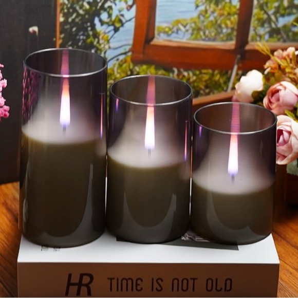 Smoky Gray LED Flickering Candle Set with Remote (3) in set acrylic - Picture 2 of 2